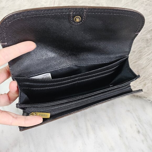 Fossil Black Pebbled Leather Long Wallet - Picture 3 of 9